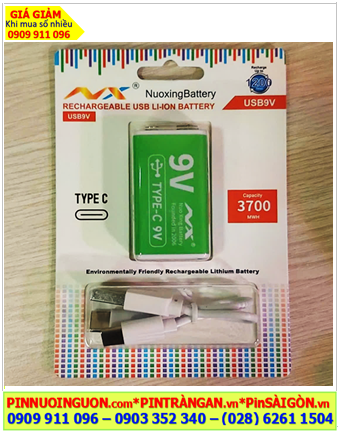 Nuoxing USB9V, Pin sạc Lithium 9V Nuoxing USB9V (3700mWh=1000mAh) /thân pin có cổng sạc USB (Vỉ 1viên)